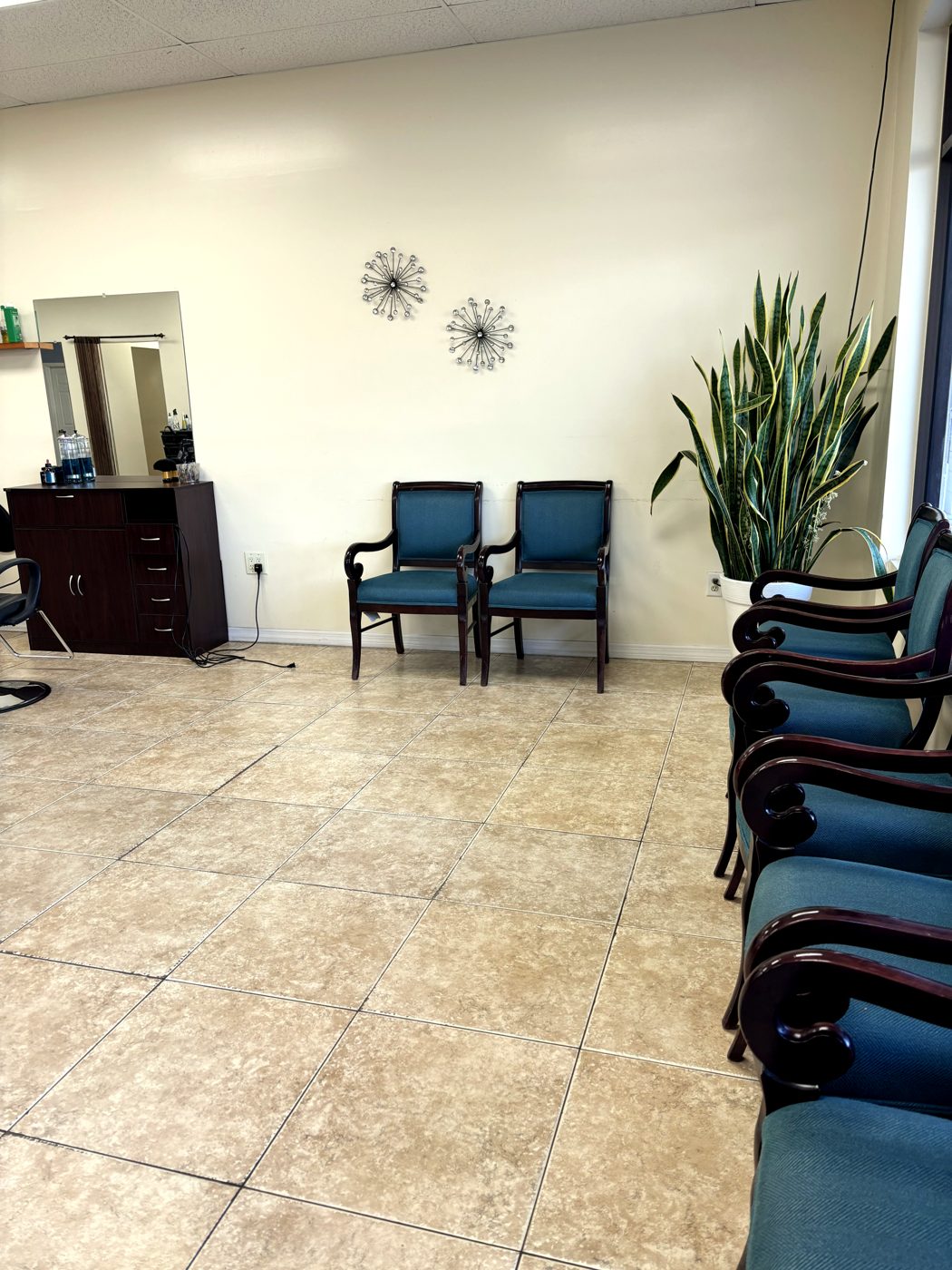 Cómoda sala de espera con plantas